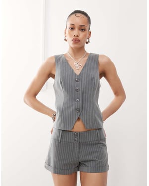 Motel luno button front waistcoat co-ord in pinstripe grey