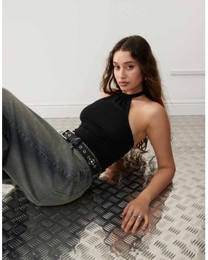 Motel raceline halter top in black