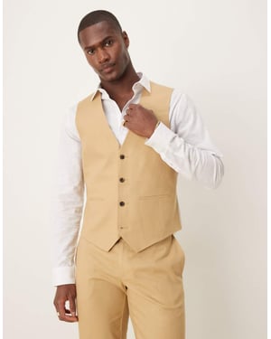 ASOS DESIGN linneblandning slim passad väst i beige