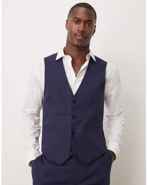 ASOS DESIGN linen blend slim suit waistcoat in navy