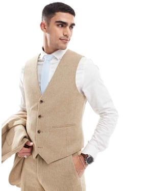 ASOS DESIGN bröllops slim ullmix väst i beige korgvävsträuktur