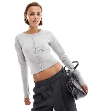 Cotton On everfine rundhalsad cardigan i grå kabelmönster