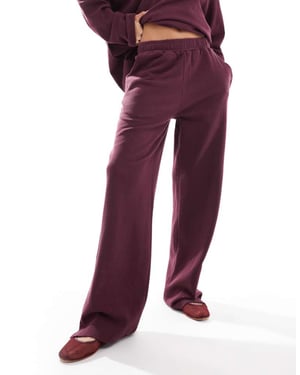 ASOS DESIGN oversize våffelbyxa i bordeaux samordnat set - BORDEAUX
