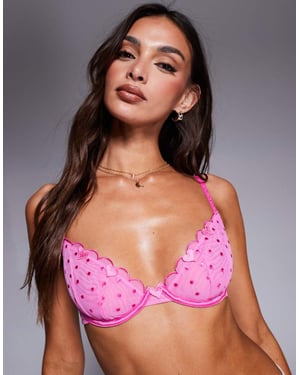 ASOS DESIGN Roxy prickig mesh-bh med underwire och hjärtinformation i stark rosa