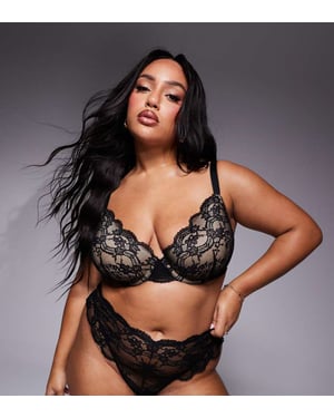 ASOS DESIGN Curve Lola spets push-up bh i svart