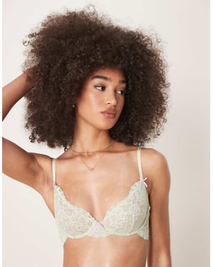 ASOS DESIGN Thea rosens blomma broderat spets behå med bygel i salviagrön