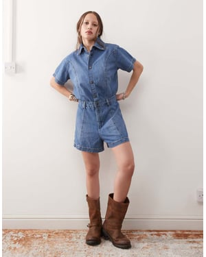 Wrangler denim shortsdräkt i mellanblå