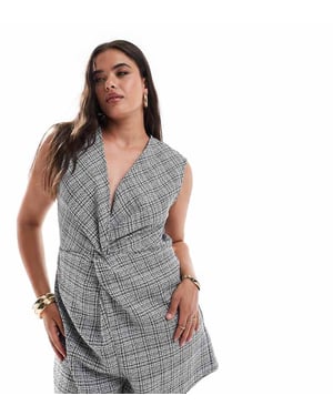 ASOS DESIGN Curve virkad framsida boucle jumpsuit i svart och vit rutigt