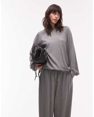 Topshop premium rib raglan sweatshirt i grått