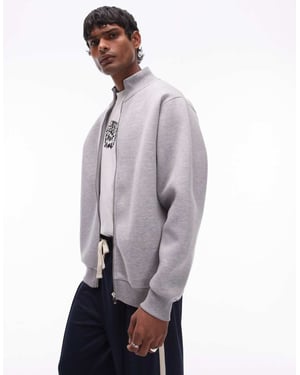 Topman oversized passform tyngd full zip i gråmelerad färg i scuba-liknande tyg