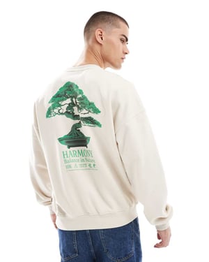 ONLY & SONS oversized sweatshirt med harmoni-baktryck i krämfärgad