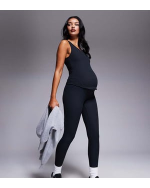 4505 Gravid mjuk touch rib hög midja träningsleggings i svart