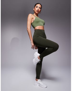 4505 Icon aktiv rumpeformande högmidjade träningsleggings med innerficka i mossa grön