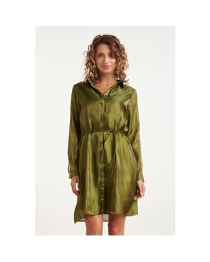 Smashed Lemon Glanzende midi-jurk met taillekoord |