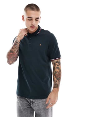 Farah alvin short sleeve polo in navy with tipping