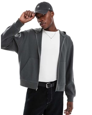 ASOS DESIGN boxy hoodie in waffle texture in grey