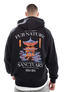 ONLY & SONS oversized hoodie with sanctuary back print in black