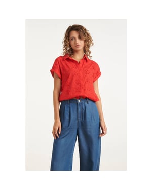 Smashed Lemon Blouse met bloemen borduursel en korte mouwen |