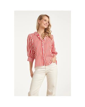 Smashed Lemon Gestreepte dames blouse met pofmouwen |