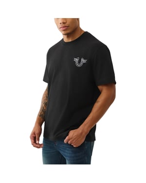 True Religion Mens T Shirts Heavy Ribbon Logo Crew Neck Summer Soft Cotton Tee