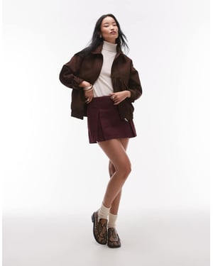 Topshop denim minikjol med boxfald i burgundy