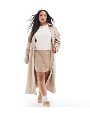 Vero Moda Curve stickad minikjol i kamelfärg