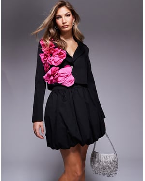 ASOS LUXE bomulls poplin bubbel mini kjol i svart