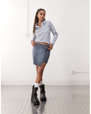 COLLUSION denim wrap skirt in midwash