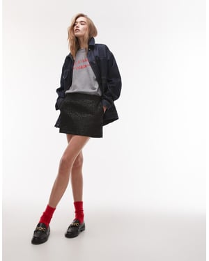Topshop texturerad jacquard mini kjol i svart