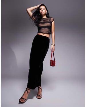 ASOS DESIGN omslagskjol i sammet maxi i svart