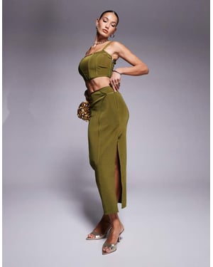 ASOS DESIGN samordnad bandage midi kjol med sömmar i olivgrön