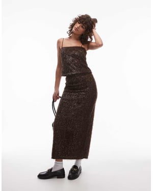 Topshop paljett midikjol i brunt