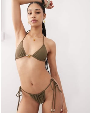 Motel leyna bead detail bikini bottoms in olive