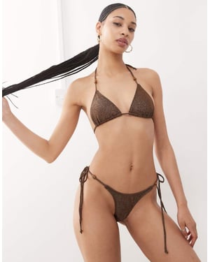 Motel lentra shimmer tie-side bikini bottoms in brown