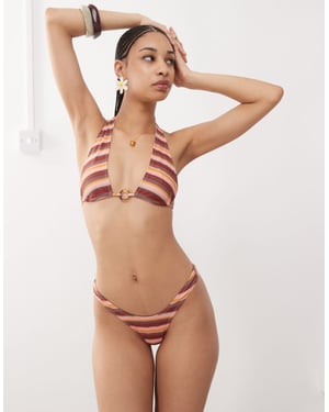 Motel farida high leg striped bikini bottoms in pink