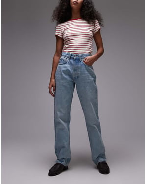 Topshop Kort hög midja rak jeans i blekt