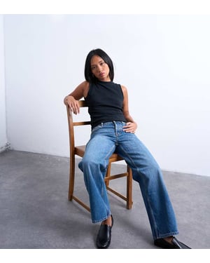 Topshop Petite Ember lågmidjade rakben jeans i vintageblå