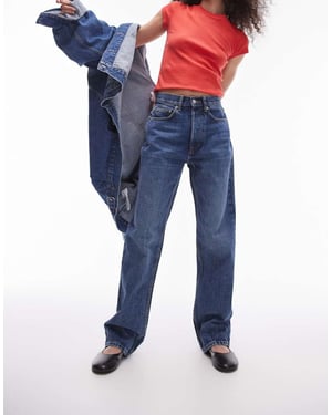 Topshop Kort high rise straight jean in mid blue