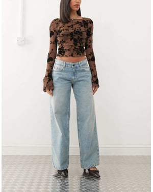 Motel roomy extra wide low rise jeans in washed blue green