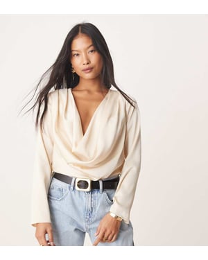ASOS DESIGN Petite satin cowl bodysuit in cream