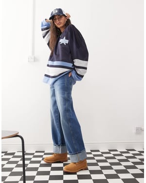 COLLUSION X002 baggy jeans with turn up in bright wash - MBLUE