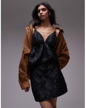 Topshop ren gardinkappa i svart blommig jacquard