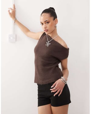 Motel calyce asymmetric fluffy knit in chocolate brown