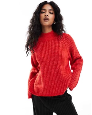 Pieces high neck jumper with wide sleeves in bittersweet red