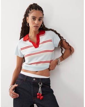 COLLUSION stripe button down top in light blue