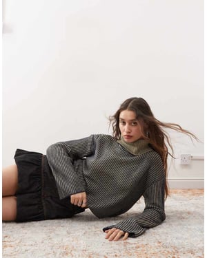 Noisy May roll neck ribbed jumper in washed grey
