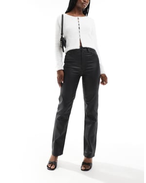 ASOS DESIGN bekväm stretch rak benjeans i svart belagda