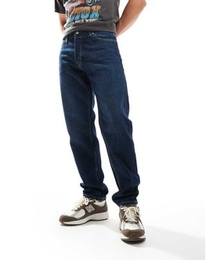 Weekday Barrel avslappnad passform tapered jeans i kompakt blå tvätt