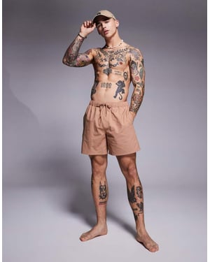 ASOS DESIGN seersucker swim shorts in mid length in brown