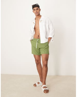 Abercrombie & Fitch 7 inch drawstring swimming trunks in green stripe
